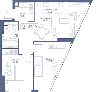 Двухкомнатная квартира № 769 