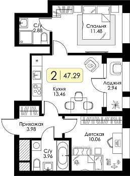 Двухкомнатная квартира № 38 