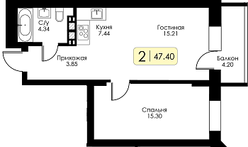 Однокомнатная квартира № 124