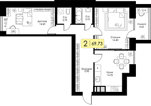 Двухкомнатная квартира №136