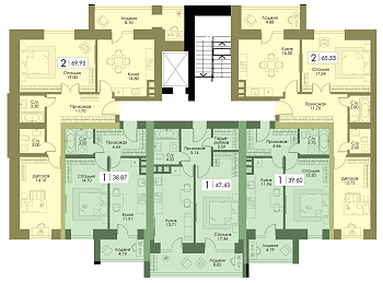 Однокомнатная квартира 47.43м², 1 этаж № 113