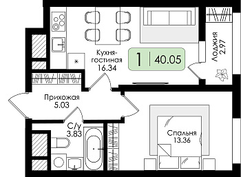 Однокомнатная квартира № 85 