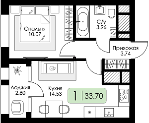 Однокомнатная квартира №203