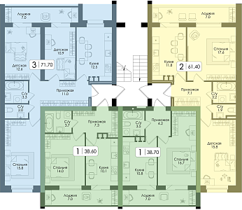 Трехкомнатная квартира 71.7м², 2 этаж № 28