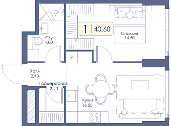 Однокомнатная квартира № 392 