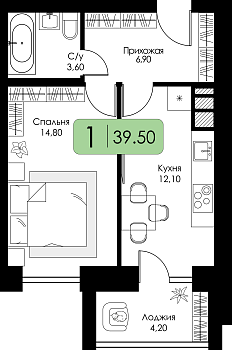 Однокомнатная квартира № 59