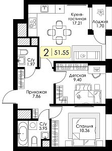 Двухкомнатная квартира №195