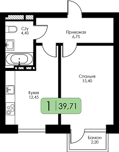 Однокомнатная квартира №190