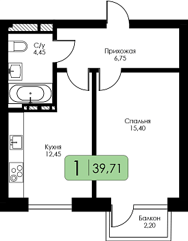 Однокомнатная квартира № 190