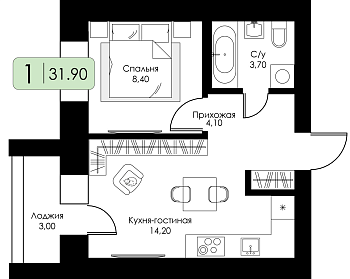 Однокомнатная квартира № 136 