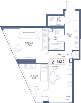 Двухкомнатная квартира № 606 
