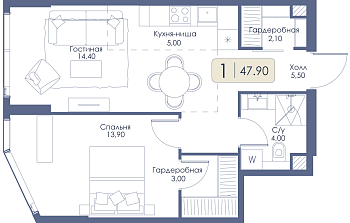 Однокомнатная квартира № 772 
