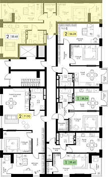 Двухкомнатная квартира 58.68м², 5 этаж № 152