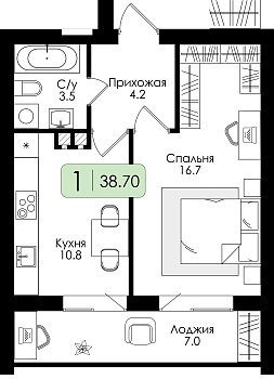 Однокомнатная квартира № 62 