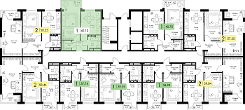 Однокомнатная квартира 40.1м², 6 этаж № 45