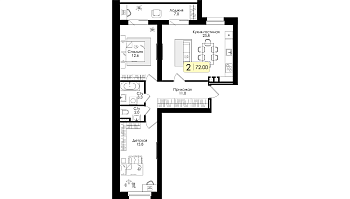 Двухкомнатная квартира № 52 