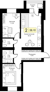 Двухкомнатная квартира №89