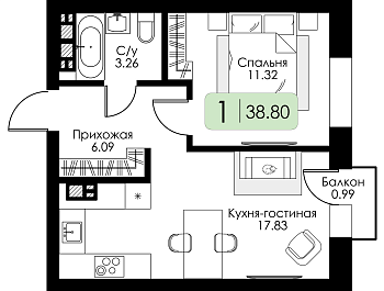 Однокомнатная квартира № 22
