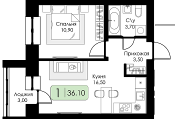 Однокомнатная квартира № 14 