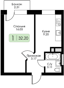 Однокомнатная квартира №24