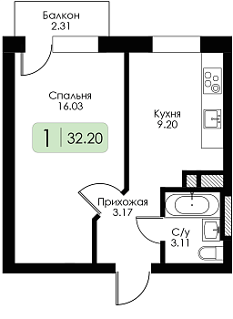 Однокомнатная квартира № 24