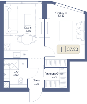 Однокомнатная квартира № 43 