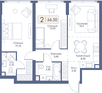 Двухкомнатная квартира № 267 