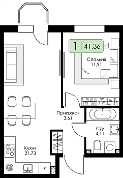 Однокомнатная квартира № 89