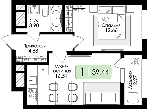 Однокомнатная квартира №44