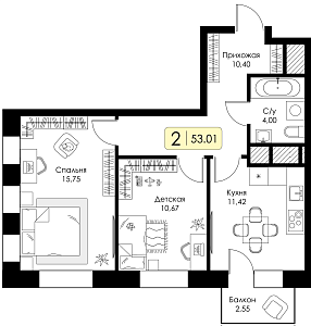 Двухкомнатная квартира №23