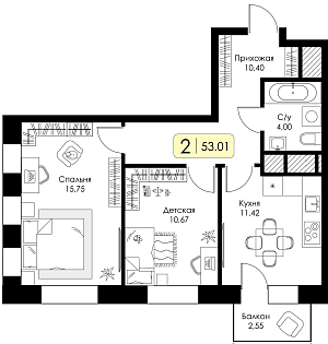Двухкомнатная квартира № 23 