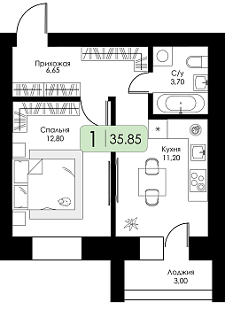 Однокомнатная квартира № 13 