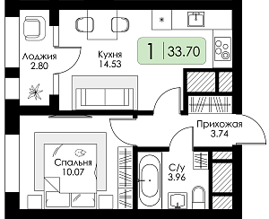 Однокомнатная квартира №104