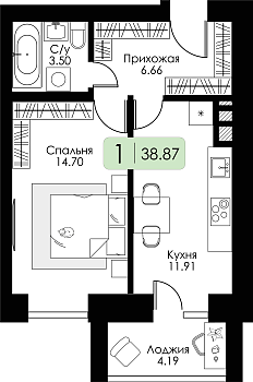 Однокомнатная квартира № 139