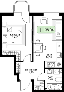 Однокомнатная квартира №45
