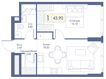 Однокомнатная квартира № 542 