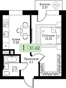 Однокомнатная квартира №30