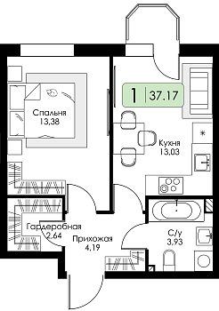 Однокомнатная квартира № 59