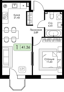 Однокомнатная квартира №80