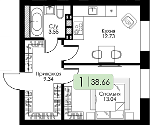 Однокомнатная квартира №4