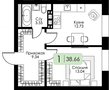 Однокомнатная квартира № 4 