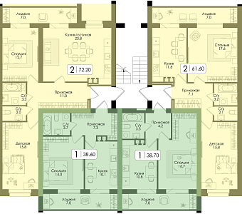 Однокомнатная квартира 38.6м², 3 этаж № 51