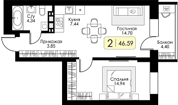 Однокомнатная квартира № 146