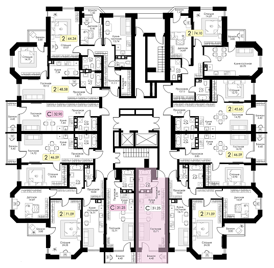 Квартира-студия №170 c черновой отделкой, Корпус №11, Секция 1