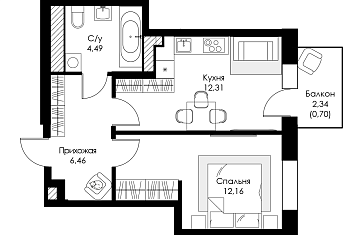 Однокомнатная квартира № 110 