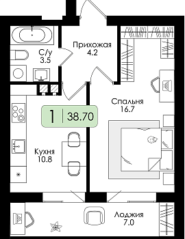 Однокомнатная квартира № 62 