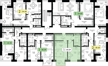 Однокомнатная квартира 40.59м², 2 этаж № 189