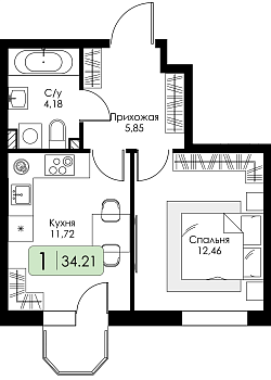 Однокомнатная квартира № 172
