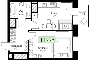 Однокомнатная квартира №20