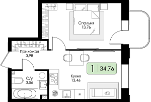 Однокомнатная квартира №23